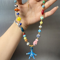 Nouvelle perle d'étoile de mer de verre et collier de perles mélangées surfeur coquille de mer perle de rocaille d'été grande étoile hippocampe tour de cou bijoux
