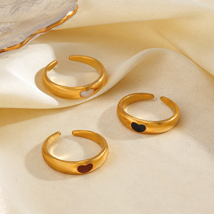 Women's Stainless Steel <b>Open</b> Adjustable <b>Ring</b>, Fashionable Gold Oil-drop love <b>Ring</b>, Unique Hip-hop Trend, Versatile Heart <b>Ring</b> - Product Image 6