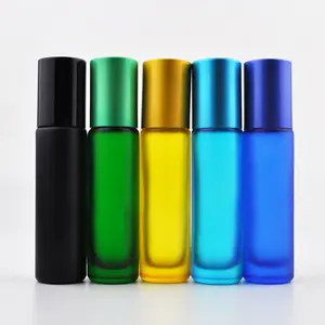 Rolo de garrafa de óleo essencial colorido, rolo de garrafa de vidro fosco para pele, aromaterapia de perfume em tubo