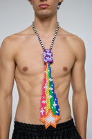 Cravate perlée artisanale pour femmes et hommes, avec perles Pony, motif étoile filante et arc-en-ciel, accessoire de festival Rave, cravate Kandi vibrante
