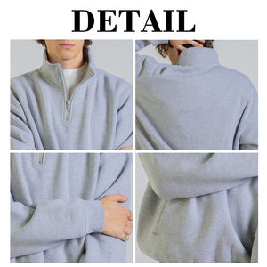 Sudadera KingSen personalizada gris claro con cuello alto y cremallera de un cuarto, para hombre, de algodón suave y grueso, ecológica. - Product Image 6
