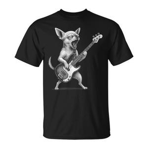 T-shirt pour amoureux des chiens, Chihuahua jouant de la guitare basse, musique rock - Product Image 1