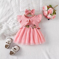 Ensemble de vêtements pour bébé fille, robe en tulle 3 pièces avec boléro à volants et bandeau pour fête d'anniversaire