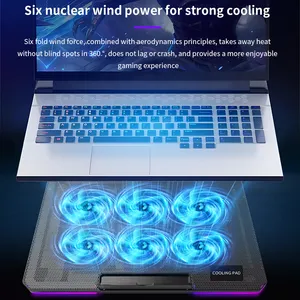 Tishric - Suporte ajustável para laptop, almofada refrigeradora com 6 ventiladores LED silenciosos RGB de 1900 RPM, fluxo de ar poderoso, ideal para notebook de 12-17 polegadas