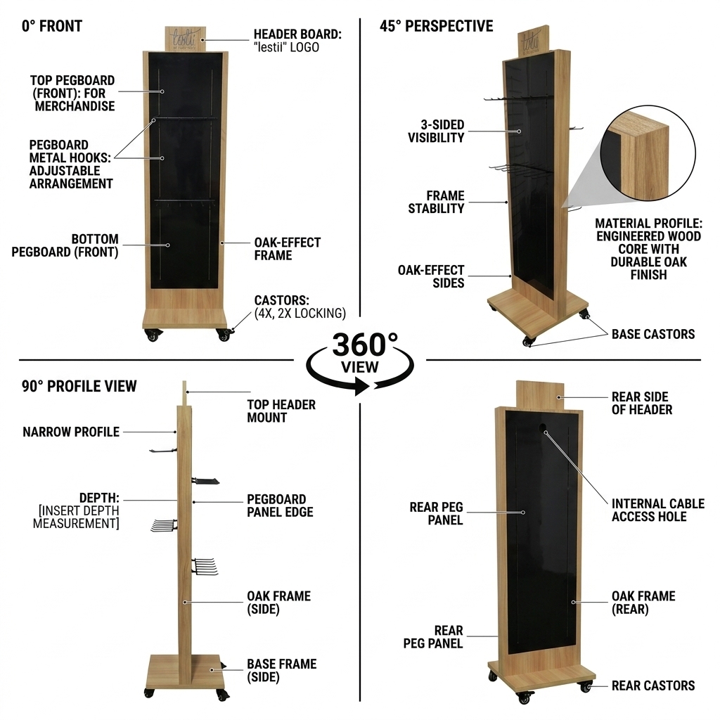 Wholesale Wood Rotating Phone Accessory Display Stand Floor 360 Spinning Pegboard Rack Mobile Cable Charger Earphone Tower Hooks — view 3