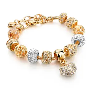 Hot Selling Summer Charm bracelet ,Gold Pated Crystal Beads Beaded Girls Fancy Luxury Charm Bracelet