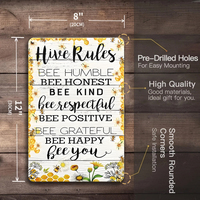 Juego de Letreros Metálicos Vintage con Temática de Abejas, Decoración de Pared con Reglas de la Colmena Retro para Jardín y Hogar