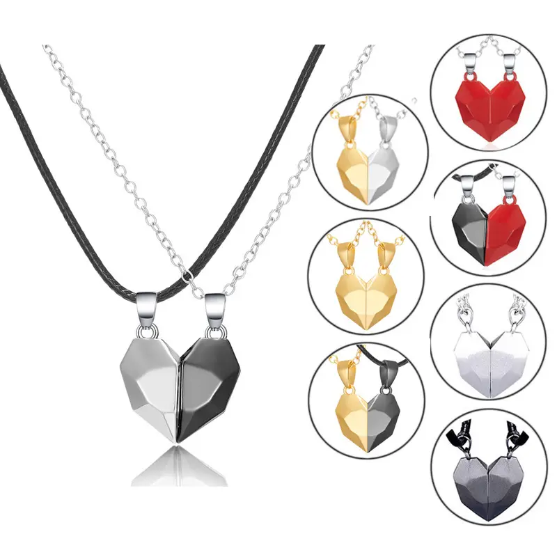 Nuova collana di vendita calda alla moda che desidera gioielli in pietra oro nero bianco magnetico rosso mezzo cuore coppia collana