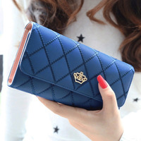 Dompet Wanita Kulit Motif Kotak-kotak dengan Logo Custom, Tempat Ponsel, Dompet Panjang, Tempat Kartu, Kantong Uang & Koin, Dompet Tipis