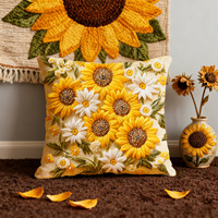 Housse de coussin carrée en velours imprimé à motif de tournesol et de peau de pêche, pour salon, canapé, chevet, décoration d'intérieur