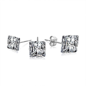 Stud <b>Earrings</b> Square Diamond Shape Claw Setting Stainless Steel Women's Fashion Jewelry Gift CF062 - Product Image 1