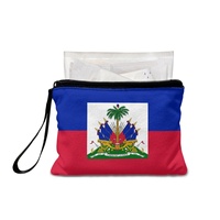 Dompet Koin Persegi Panjang Warna Campuran Fashion Kanvas Cetak Bendera Haiti Dompet Mini Ritsleting Portabel untuk Perjalanan Wanita