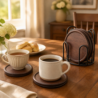 Ensemble de 8 sous-verres en bois avec support métallique, sous-verres de table en noyer de 4 pouces
