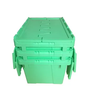 卸売倉庫スタッキングPPトート付属蓋ネストプラスチッククレートプラスチックムービングボックス
