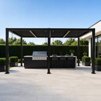 Pergola à lames orientables en aluminium de qualité commerciale, avec poutres segmentées à découpe, plusieurs couleurs, pour l'ombrage des centres de villégiature et des zones de repos en bord de mer
