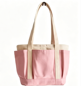 <b>Tote</b> Bag with Three External Pockets Reusable Grocery Shopping Bag Long Handle Top Zipper Closure Daily Essentials <b>Canvas</b> - Product Image 2