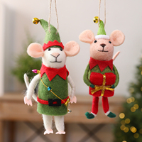 Ornements de Noël en forme de souris très vendus pour la décoration d'arbre et de couronne, ornements de Noël en feutre vert et rouge, mini-souris de Noël