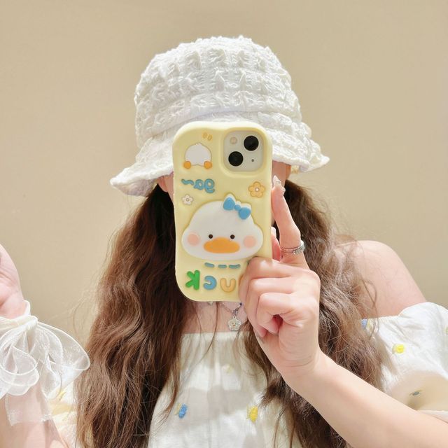 Cute Design 3D Cartoon Duck Mobile Phone Cases for iphone 13 14 15 16 17Pro Max Silicone case With Holder Shockproof Cover Shell
