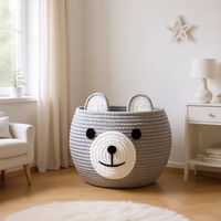 Panier de rangement en corde de coton tressée à ouverture supérieure, motif ours de dessin animé, pour l'organisation des essentiels de bébé, le tri des jouets et des articles divers (pour maman et bébé)