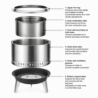 Brasero sans fumée réglable en acier inoxydable 304 avec système de combustion secondaire, poêle à bois écologique pour cuisson extérieure