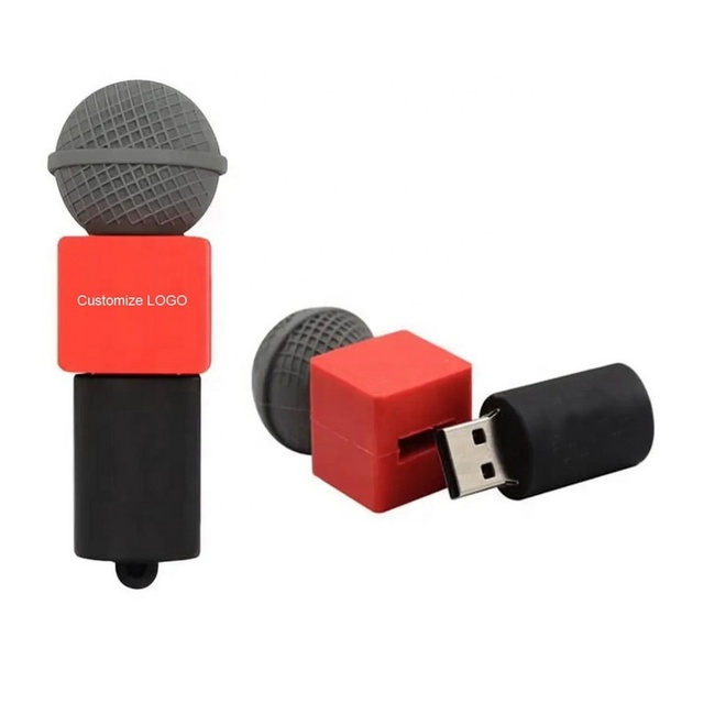 Customized PVC Microphone Shape Usb Stick Memory Card Stick 2.0 Rubber Pen Drive 3.0 8gb 32gb 16gb 64g Wholesale Usb Flash Drive