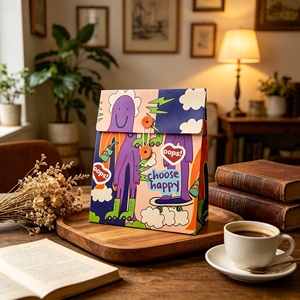 Sacs cadeaux en papier avec impression couleur personnalisée, fermeture à cordon, motifs artistiques colorés, pour petits cadeaux. - Product Image 1