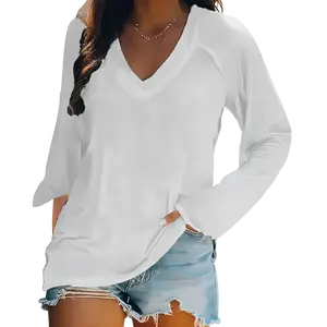 Custom T Shirts Long Sleeve V-Neck Plus Size Women'S Blouses & Shirts Long Shirts For Women