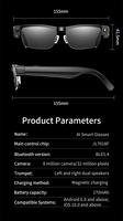 Lunettes de caméra HD 8.0MP, interprétations simultanées de traduction linguistique en temps réel, lunettes intelligentes à réduction de bruit à double micro
