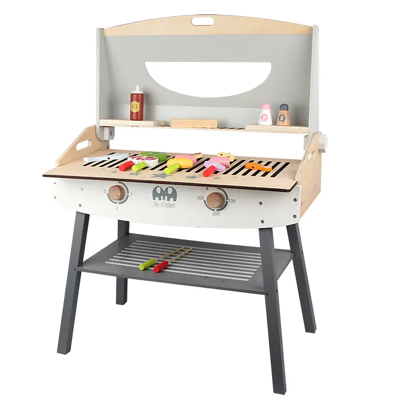 Barbecue in legno Grill cucina BBQ Play Set giochi di imitazione giocattoli