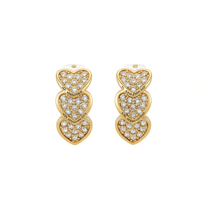 Orecchini a perno a forma di cuore in oro E2425 con strass di cristallo per donna, gioielli romantici da indossare tutti i giorni con micro inserti. - Product Image 1