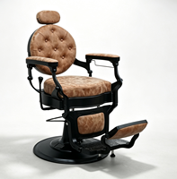Fauteuil de Barbier Haut de Gamme Vintage en Cuir Vieilli avec Dossier Capitonnée, Inclinable Hydraulique – Mobilier de Salon pour Hommes, Coiffure et Rasage