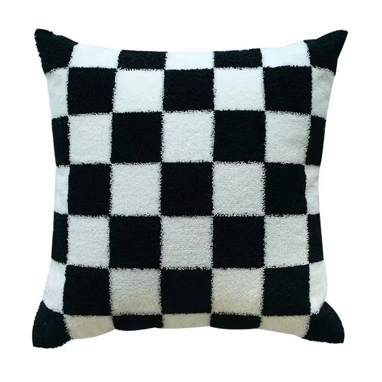 Home Decor Custom Cushion Cover Black And White Checkerboard Pillow Cover Embroidery Cushion Cover