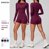 GCC-Zertifiziertes Zweiteiliges Yoga-Set für Damen: Langärmliges Crop Top mit Daumenlöchern und Hochtaillierte Gebürstete Shorts, Schnelltrocknend, Atmungsaktiv, Dehnbar