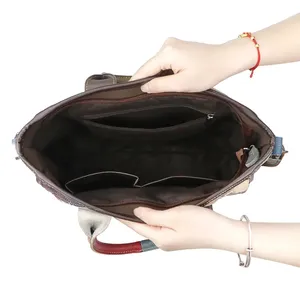 Sac fourre-tout en cuir véritable AndoBag, grande capacité, sacs bandoulière à carreaux avec surpiqûres colorées, sac à main vintage pour femmes 1820 - Product Image 5