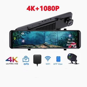 12 ''4K rétroviseur caméra de tableau de bord de voiture miroir caméra de tableau de bord avant et arrière 4K + 1080P avec double objectif Wifi GPS Vision nocturne capteur de stationnement - Product Image 1