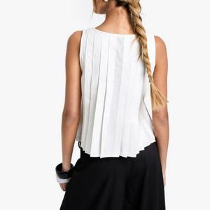 New Arrival Relaxed Fit <b>Linen</b> <b>Tops</b> for Women Crew Neck Sleeveless Pleated <b>Top</b> with Tie-front Detail - Product Image 3