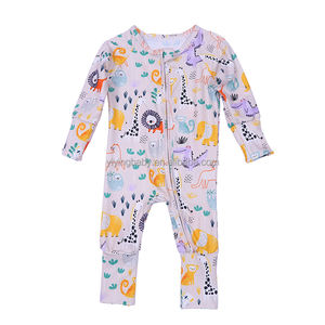 Tuta in morbido bambù Unisex personalizzata pigiama manica lunga pagliaccetti con cerniera stampati con animali dormienti <span class=keywords><strong>per</strong></span> abiti da bambina - Product Image 4
