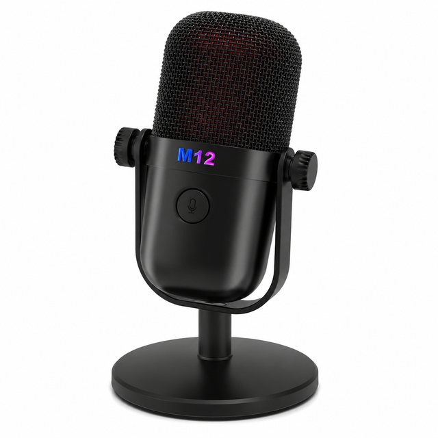 USB Condenser Microphone Clear Voiceover Podcast Gaming Mic for Live Streaming PC Phone