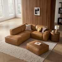 Canapé modulaire de luxe sur mesure en L, en cuir véritable, éponge haute densité, design de style européen, texture raffinée, passepoil contrastant pour