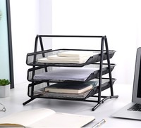 Contenedor de almacenamiento de escritorio de 3 capas, cesta de almacenamiento de malla para oficina, hogar, carpeta de archivos, gestión, papelería