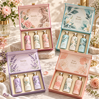 Coffret Cadeau Rigide en Carton à Charnière Personnalisé pour Trois Bouteilles de Produits de Beauté, Motif Botanique, Marque Privée
