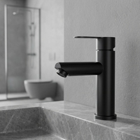 Robinet de lavabo de salle de bain contemporain à un seul trou, à poser sur le plan, avec poignée unique, en acier inoxydable noir et cartouche en céramique