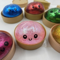 Jouet Squishy Pailleté en Forme de Chignon avec Étui de Transport, Pack Surprise, Jouet à Presser Adorable pour Cadeaux d'Anniversaire, Fêtes et Articles de Fête