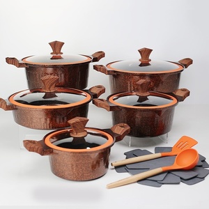 Chất lượng cao 15 Miếng không dính y tế đá Die-cast nhôm <span class=keywords><strong>Cookware</strong></span> <span class=keywords><strong>Set</strong></span> với kính nắp và Silicone đồ dùng - Product Image 3