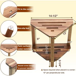 Le Rong Wooden Triangular Shower Stool 36.8x30.5x33.6cm Double Layer Storage <b>Corner</b> <b>Bench</b> Bathroom Furniture - Product Image 2
