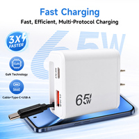 Chargeur Adaptateur Mural 65W GaN Tech Type-A Type-C avec Câble Rétractable, Design Mince, PD3.0 QC, Prise US pour Ordinateur Portable et Tablette – Approvisionnement Direct