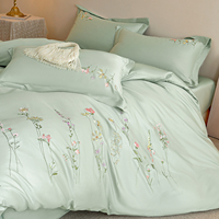 Ensemble de literie 100% coton vert glace, broderie de luxe, satin haute densité, ensemble moderne 4 pièces
