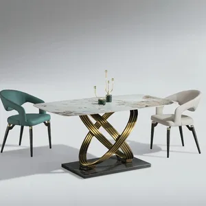 All'ingrosso Lastra di roccia luminosa tavolo da pranzo e sala da pranzo design italiano ardesia rettangolare mable tavolo da pranzo oro stand