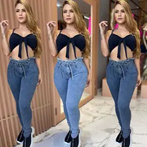 Cotton Washed Zipper Fly Plus Size Regular Fit Light Blue Classic Indigo Blue High Waist Stretch Tight Women Jeans