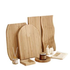 Nordic Water Ripple Beech Bamboo Wooden Wave Design Home Decoration <b>Perfume</b> Candle <b>Tray</b> Coffee Tea Bread Food Serving <b>Trays</b> - Product Image 4